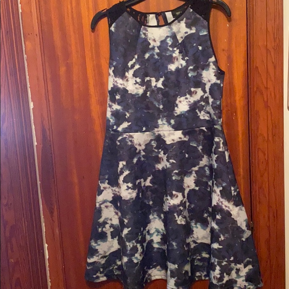 Stretch material black green and blue dress